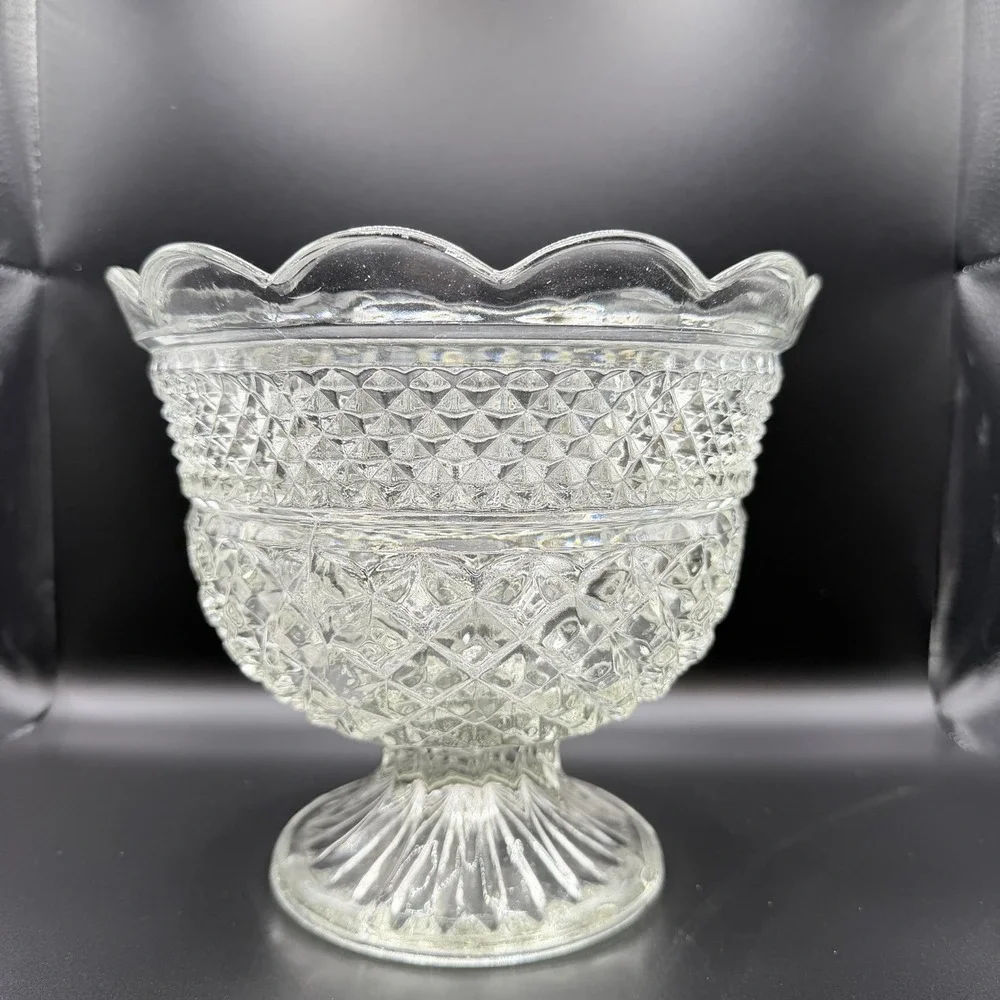 Vintage Anchor Hocking Wexford Centerpiece Bowl Footed, Pressed Glass, MCM